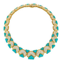 Hammerman Bros. Turquoise, Diamond, and Yellow Gold Necklace 11