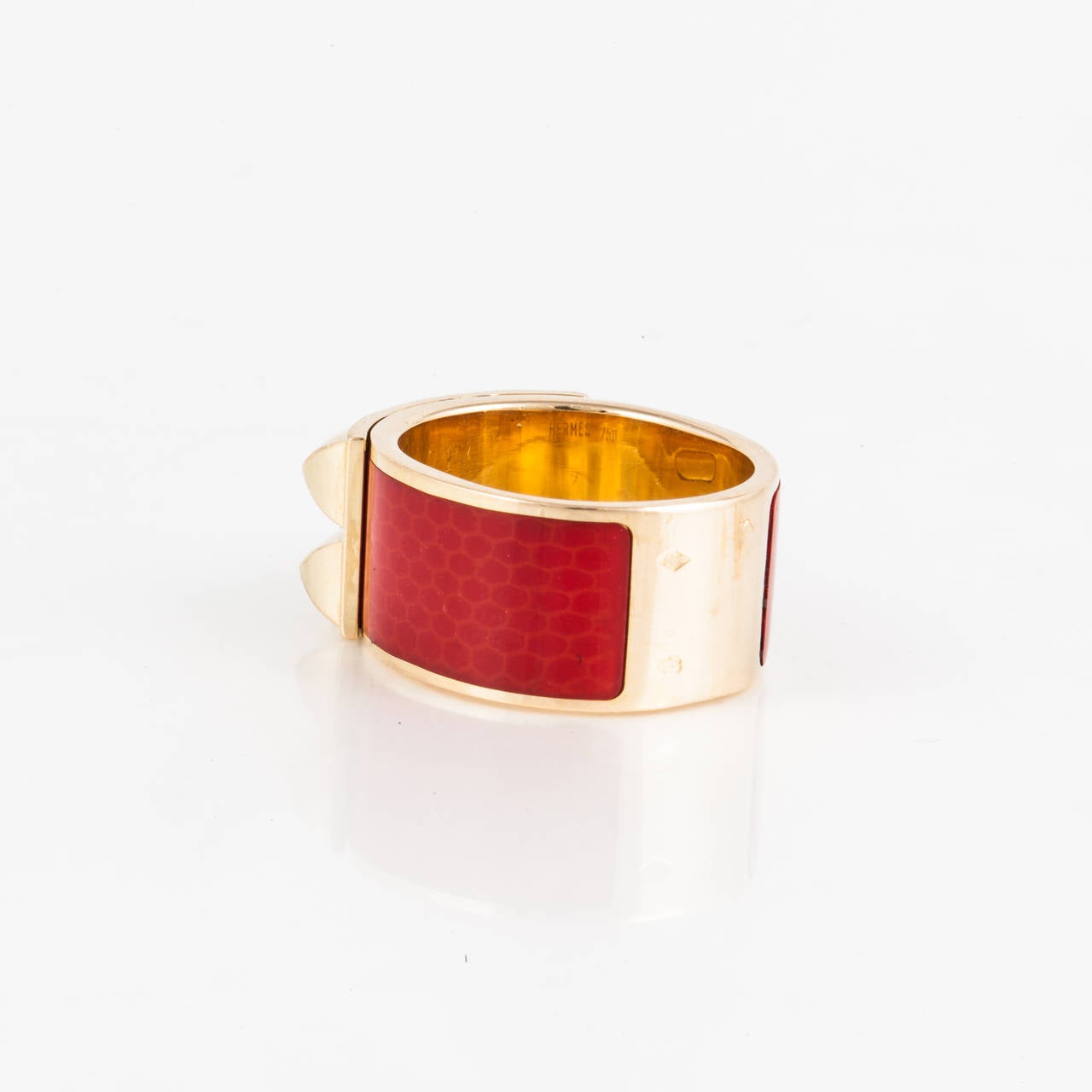Hermes Collier De Chien Red Enamel Ring In Excellent Condition In Houston, TX