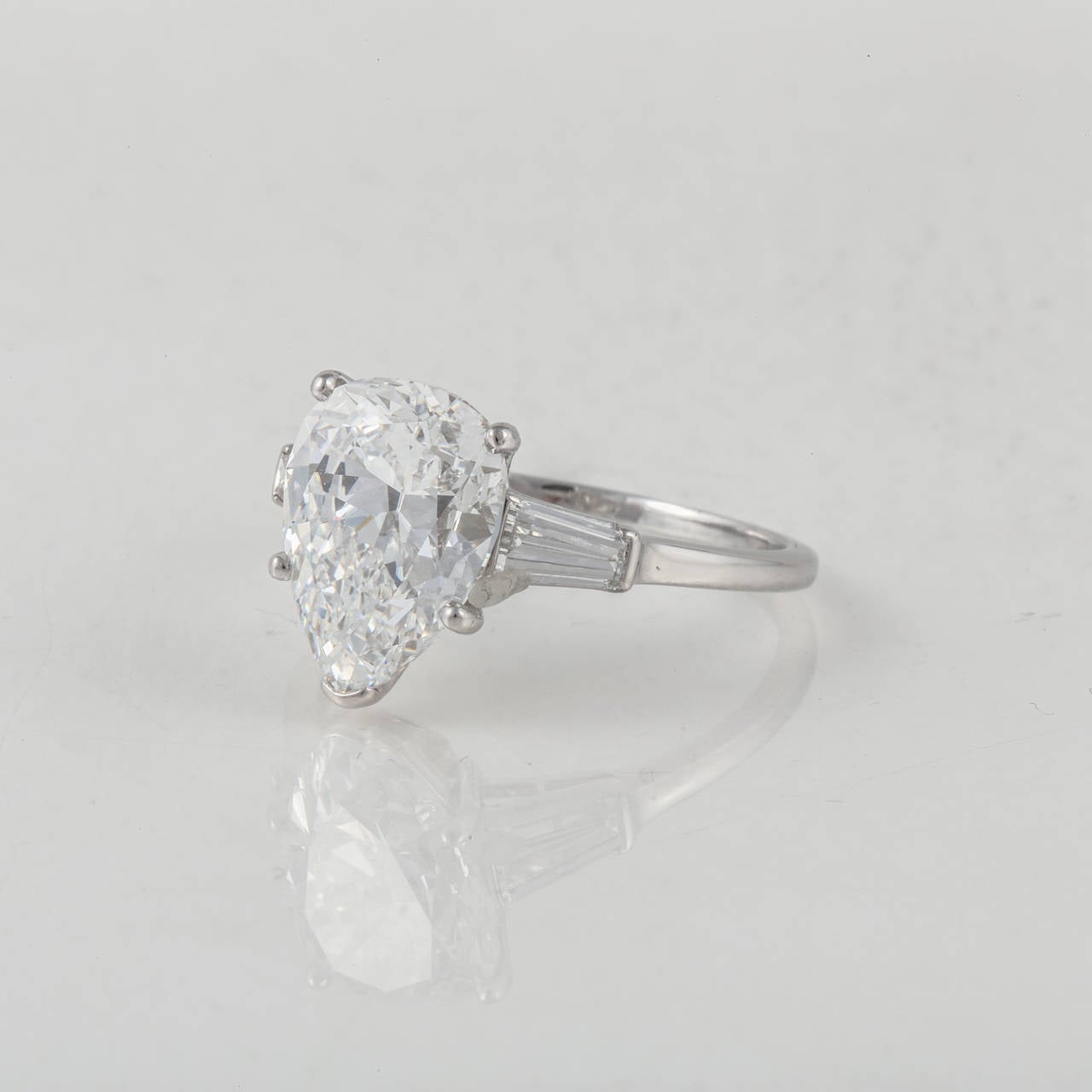 3.44 Carat Pear Shaped Diamond Platinum Engagement Ring In Excellent Condition In Houston, TX