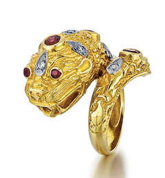 Ruby, Diamond, and Yellow Gold Dragon Ring