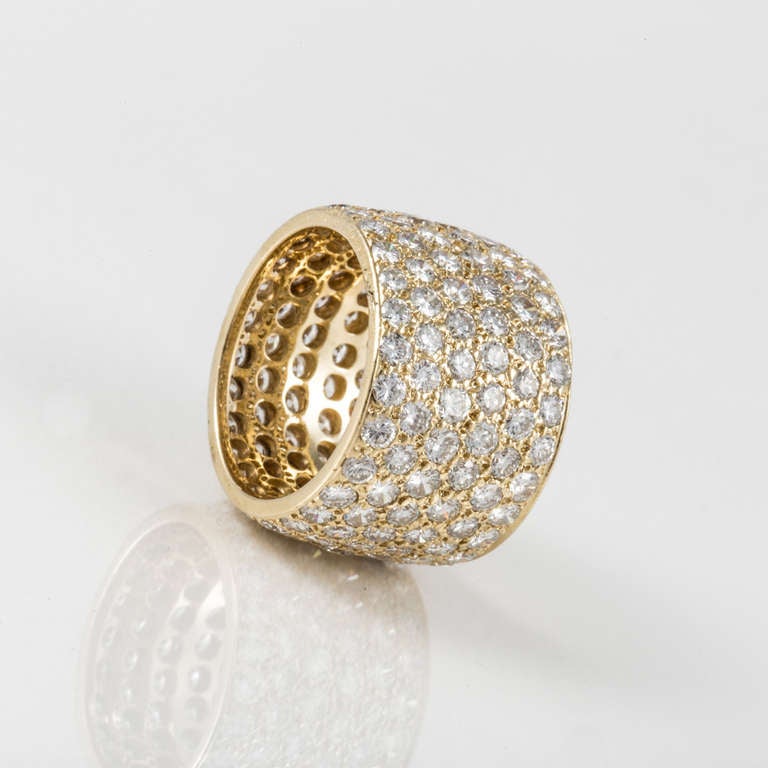 Van Cleef & Arpels 18K Yellow Gold Wide Pavé Diamond Eternity Band In Excellent Condition For Sale In Houston, TX