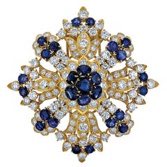 Sapphire and Diamond Brooch in 18K Gold