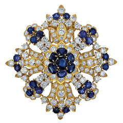 Diamond, Sapphire, and Yellow Gold Brooch 7
