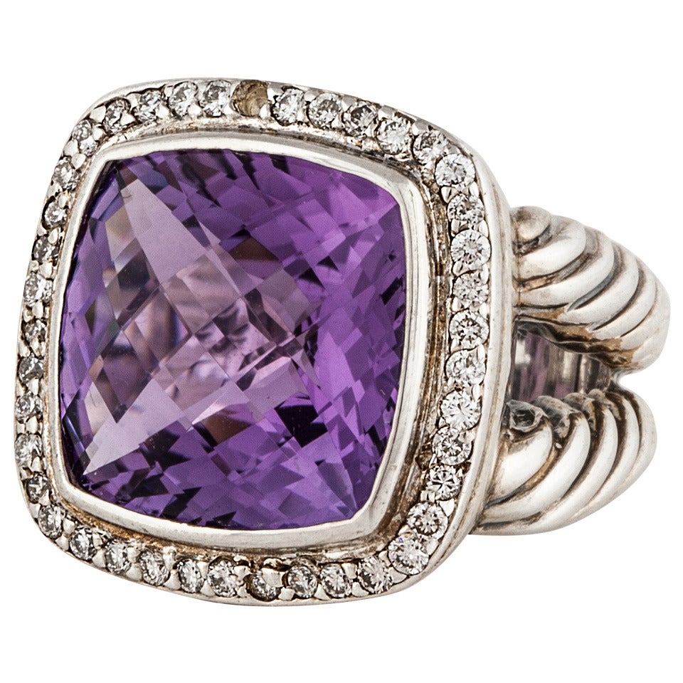 David Yurman Amethyst Diamond Sterling Albion Ring For Sale at 1stdibs