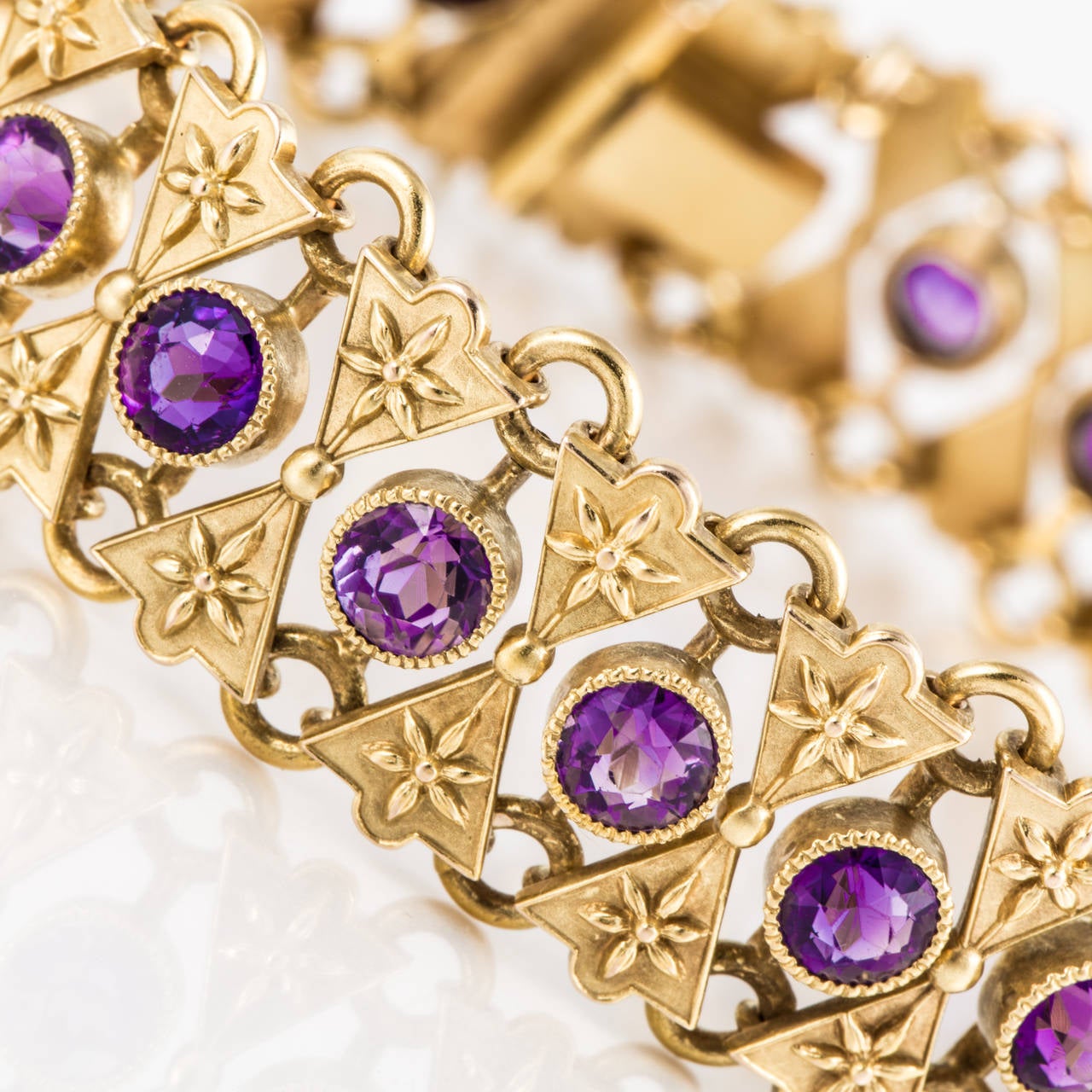 Antique Amethyst Gold Link Bracelet For Sale at 1stdibs