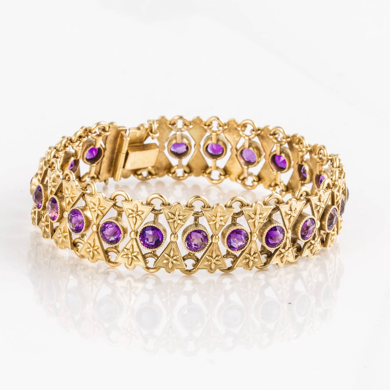 Antique Amethyst Gold Link Bracelet For Sale at 1stdibs