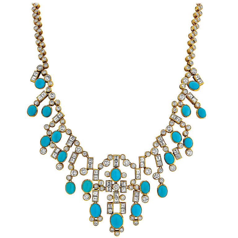 Adler 18K Yellow Gold Turquoise and Diamond Necklace