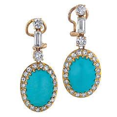 Turquoise, Diamond, and Yellow Gold Earrings 11