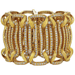 Henry Dunay Diamond and Yellow Gold Wide Bracelet