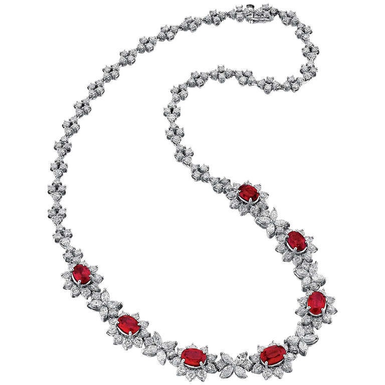 Platinum Ruby and Diamond Necklace