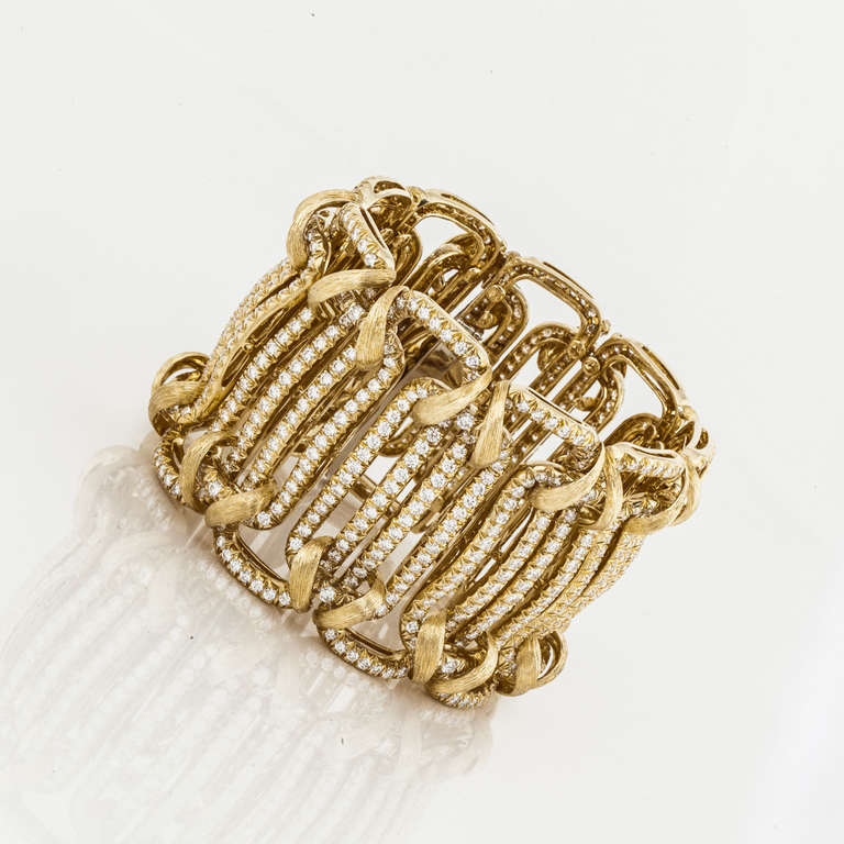 Henry Dunay Diamond and Yellow Gold Wide Bracelet 1