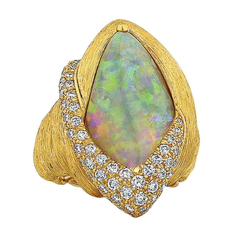 Henry Dunay Opal, Diamond, and Yellow Gold Ring