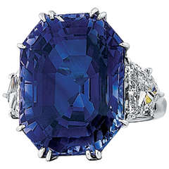 Natural 41.80 Carat Blue Sapphire, Diamond, and Platinum Ring 5