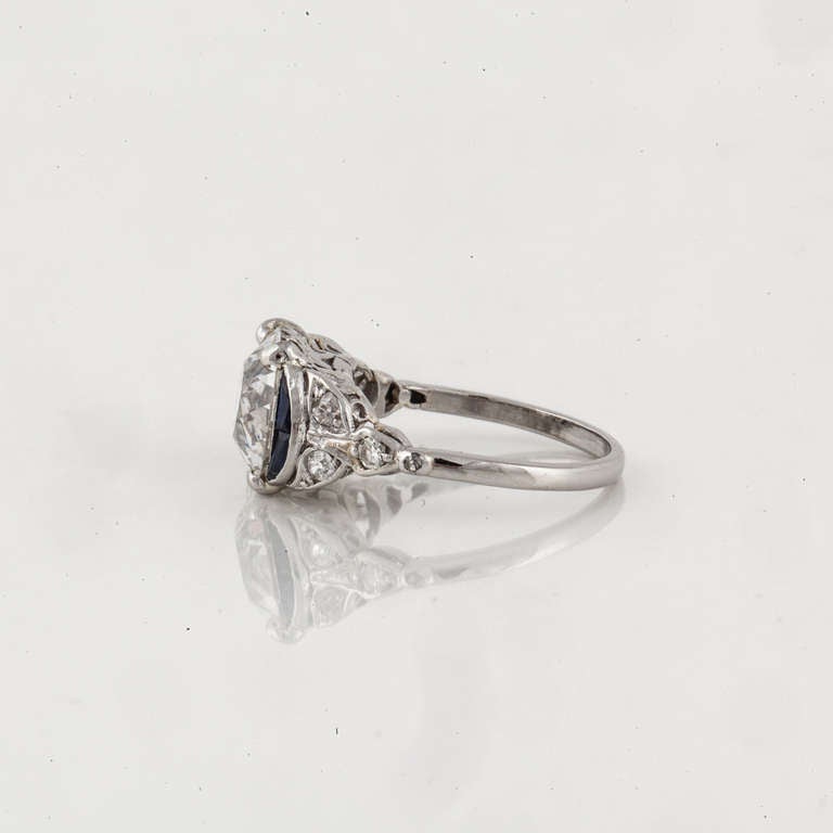 Art Deco 4 10 Carat Diamond Sapphire and Platinum Ring  