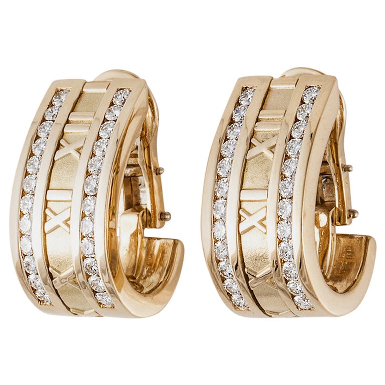 Tiffany Diamond Gold Atlas Half Hoop Earrings at 1stDibs gold half