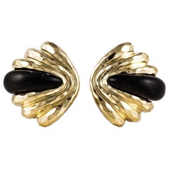 Estate Henry Dunay Ebony and Hammered 18K Gold Earrings