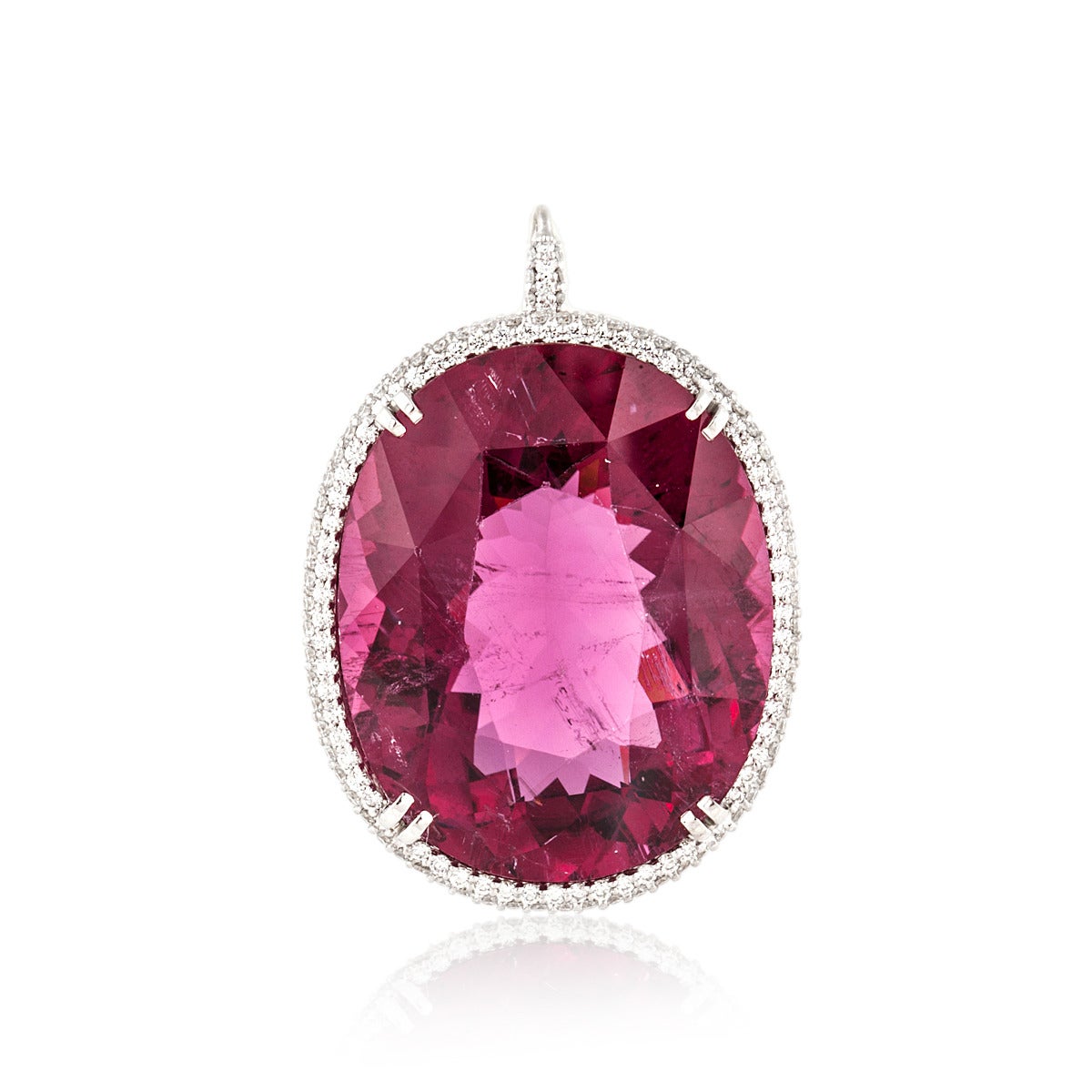 53 Carat Rubelite Pendant with Diamonds in 18K White Gold In Good Condition For Sale In Houston, TX