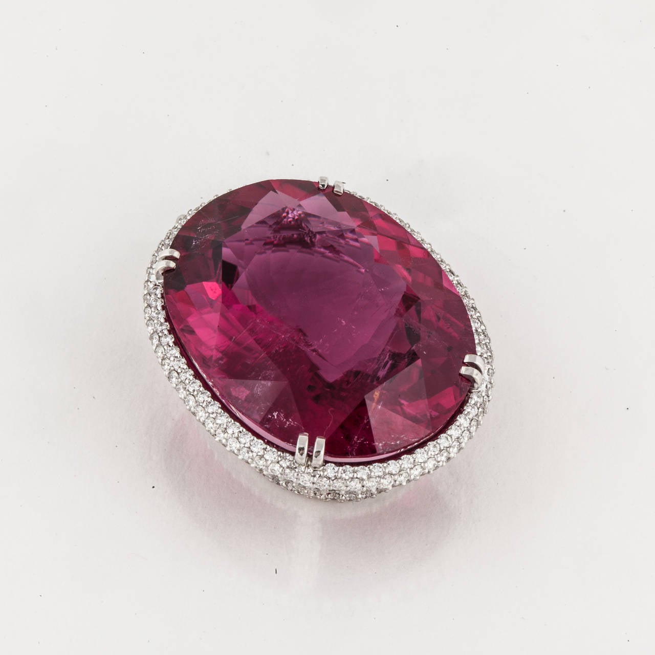 Mixed Cut 53 Carat Rubelite Pendant with Diamonds in 18K White Gold For Sale
