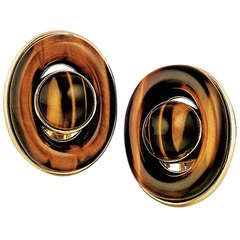 Tiger's Eye and Yellow Gold Earrings 2