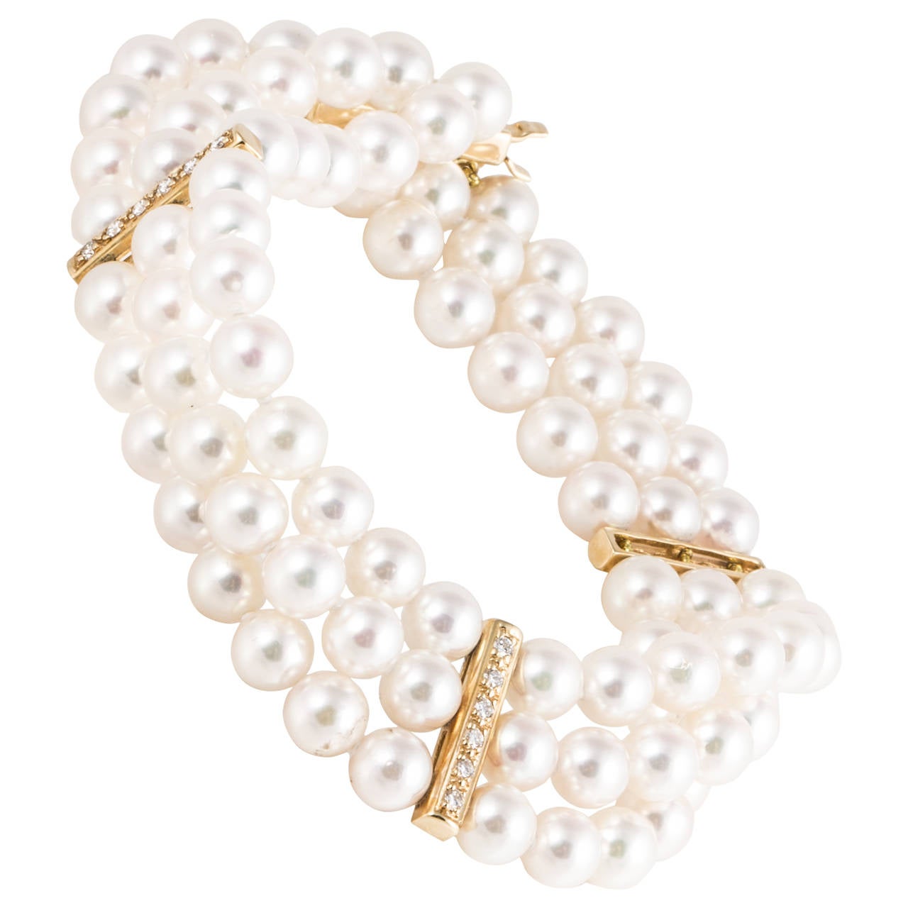 Mikimoto Cultured Pearl Diamond Spacers Bracelet