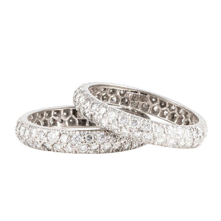 David Webb Pair of Diamond Platinum Eternity Band Rings