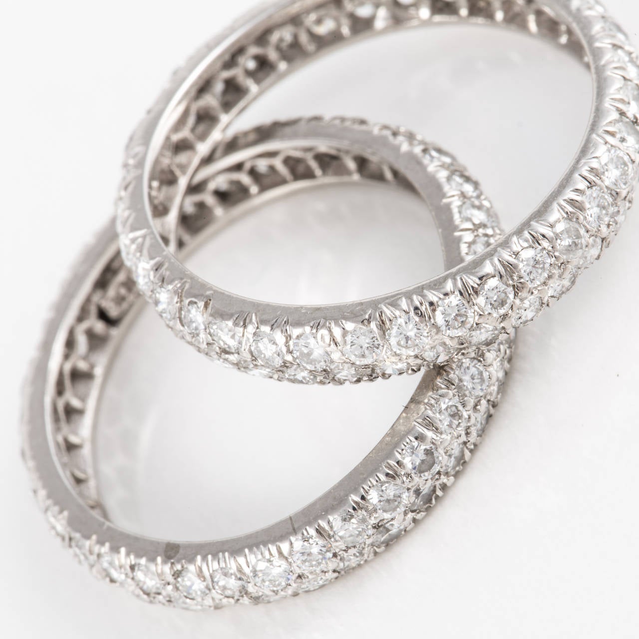 David Webb Pair of Diamond Platinum Eternity Band Rings In Excellent Condition In Houston, TX