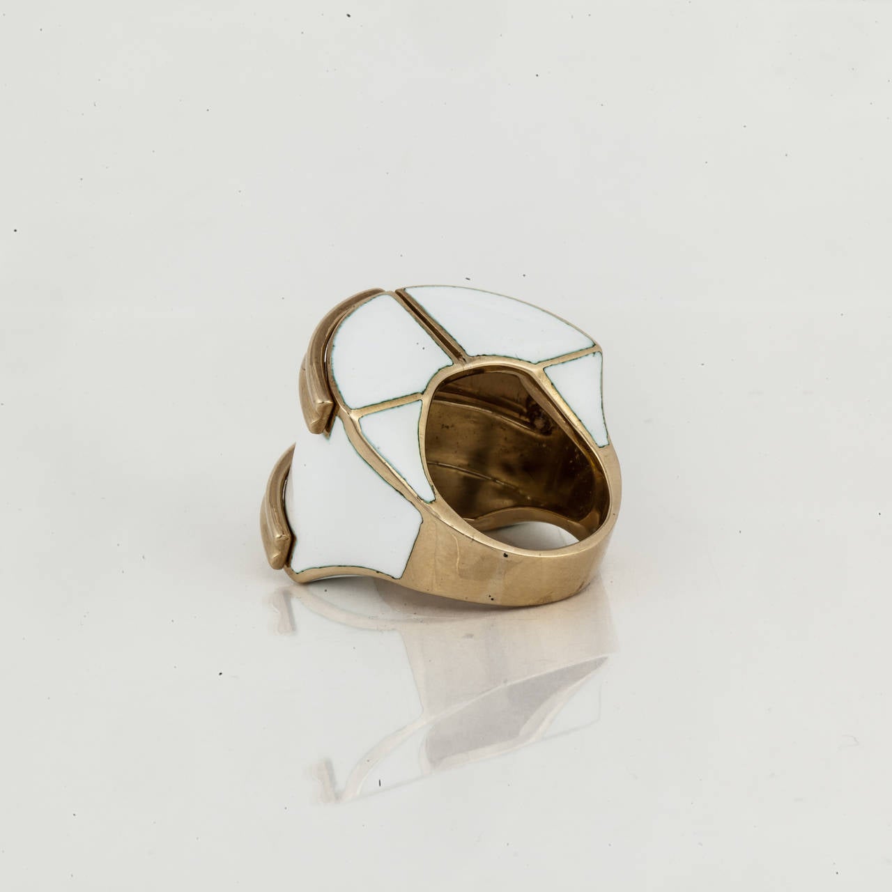 David Webb 18K Gold Ring with White Enamel For Sale 1