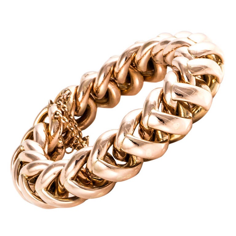 Retro 18K Rose Gold Link Bracelet at 1stDibs