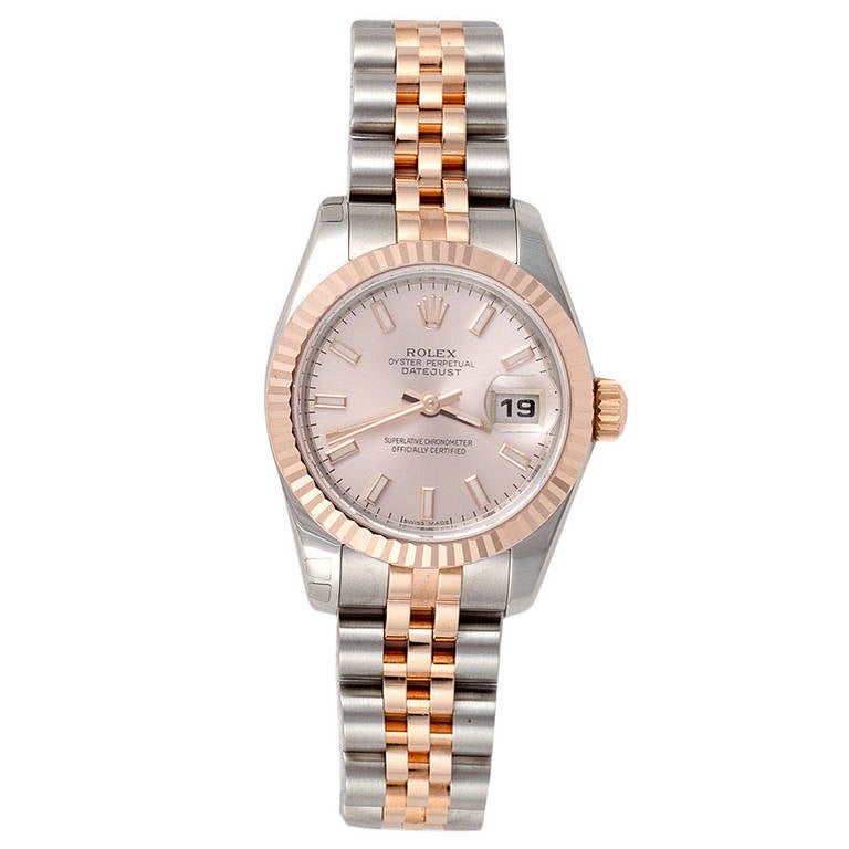 Rolex Lady's Stainless Steel Rose Gold Oyster Perpetual Datejust Wristwatch