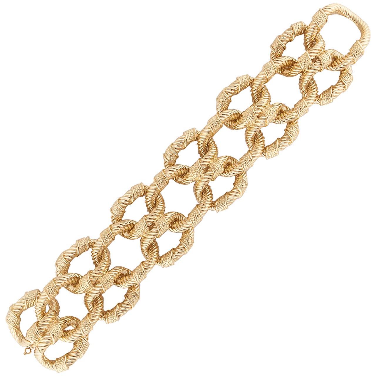 Van Cleef & Arpels 18K Textured Gold Double Link Bracelet For Sale