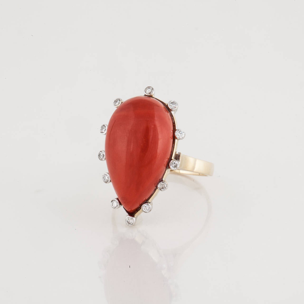 Coral Diamond Gold Cocktail Ring In Excellent Condition In Houston, TX