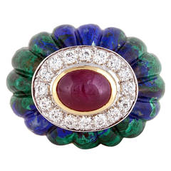 David Webb Azurite Ruby Diamond Gold Cocktail Ring 5
