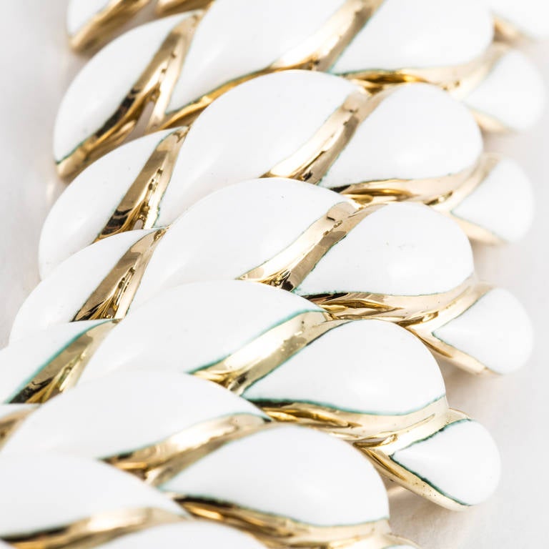 Contemporary David Webb 18K Gold White Enamel Bracelet