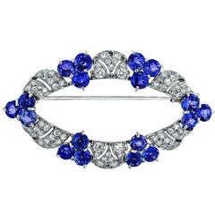 Vintage Estate Platinum Diamond and Sapphire Brooch