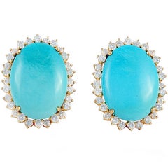 18K Gold Turquoise and Diamond Earrings