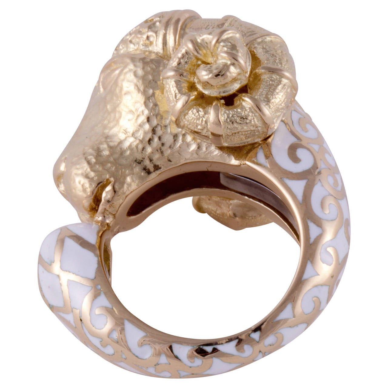 David Webb Ram's Head Enamel Gold Cocktail Ring