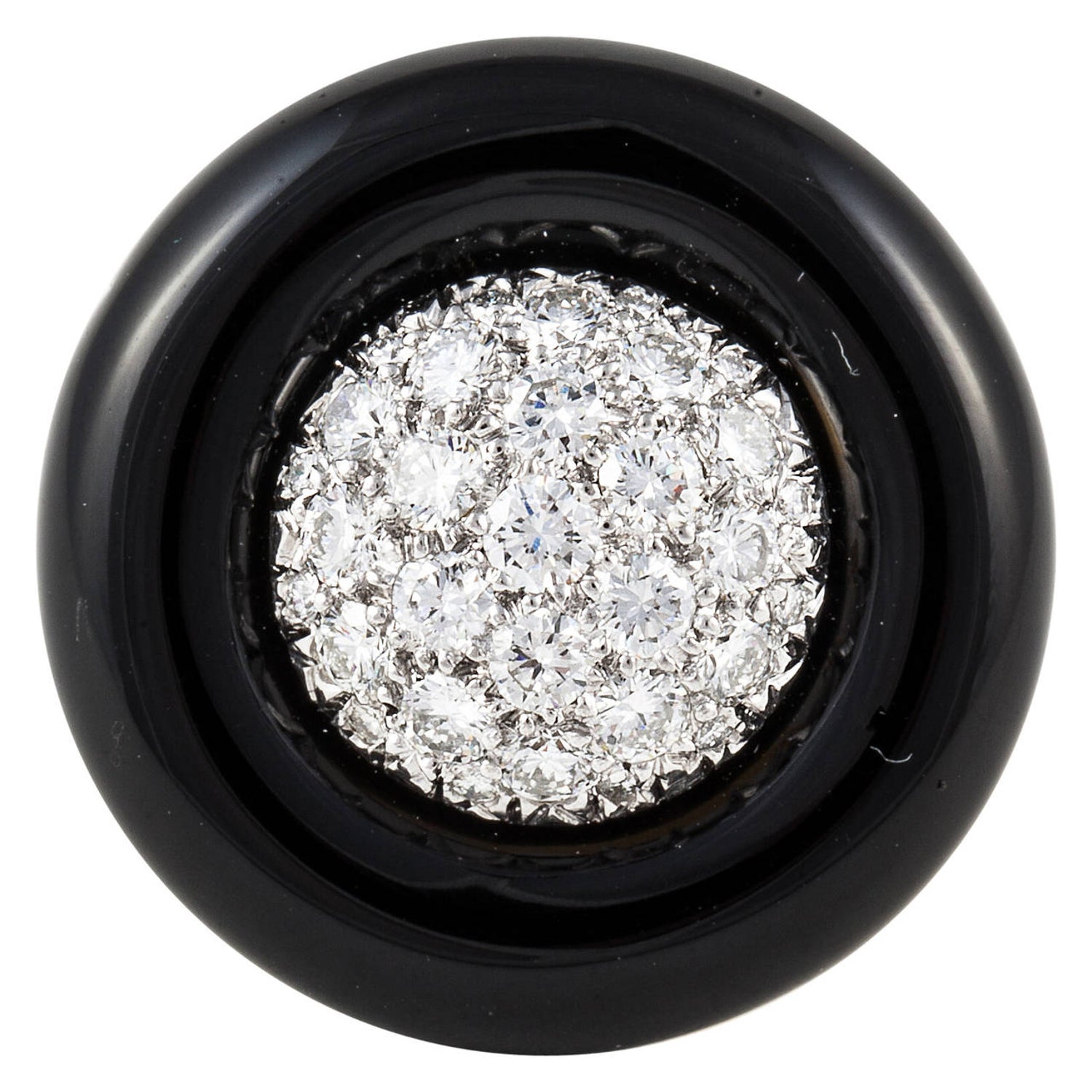 Onyx Disc Ring with Pavé Diamond Center in 18K Gold For Sale at 1stDibs