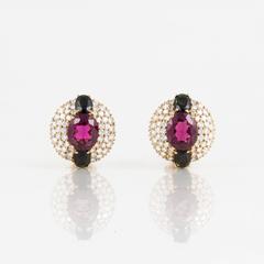 Hammerman Bros. 18K Gold Pink and Green Tourmaline and Diamond Earrings