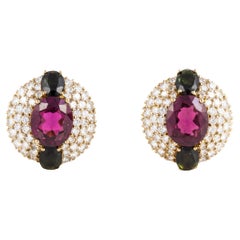 Hammerman Bros. 18K Gold Pink and Green Tourmaline and Diamond Earrings