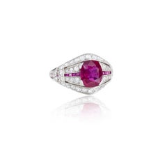 1930s Art Deco Platinum Untreated Burmese Ruby and Diamond Ring