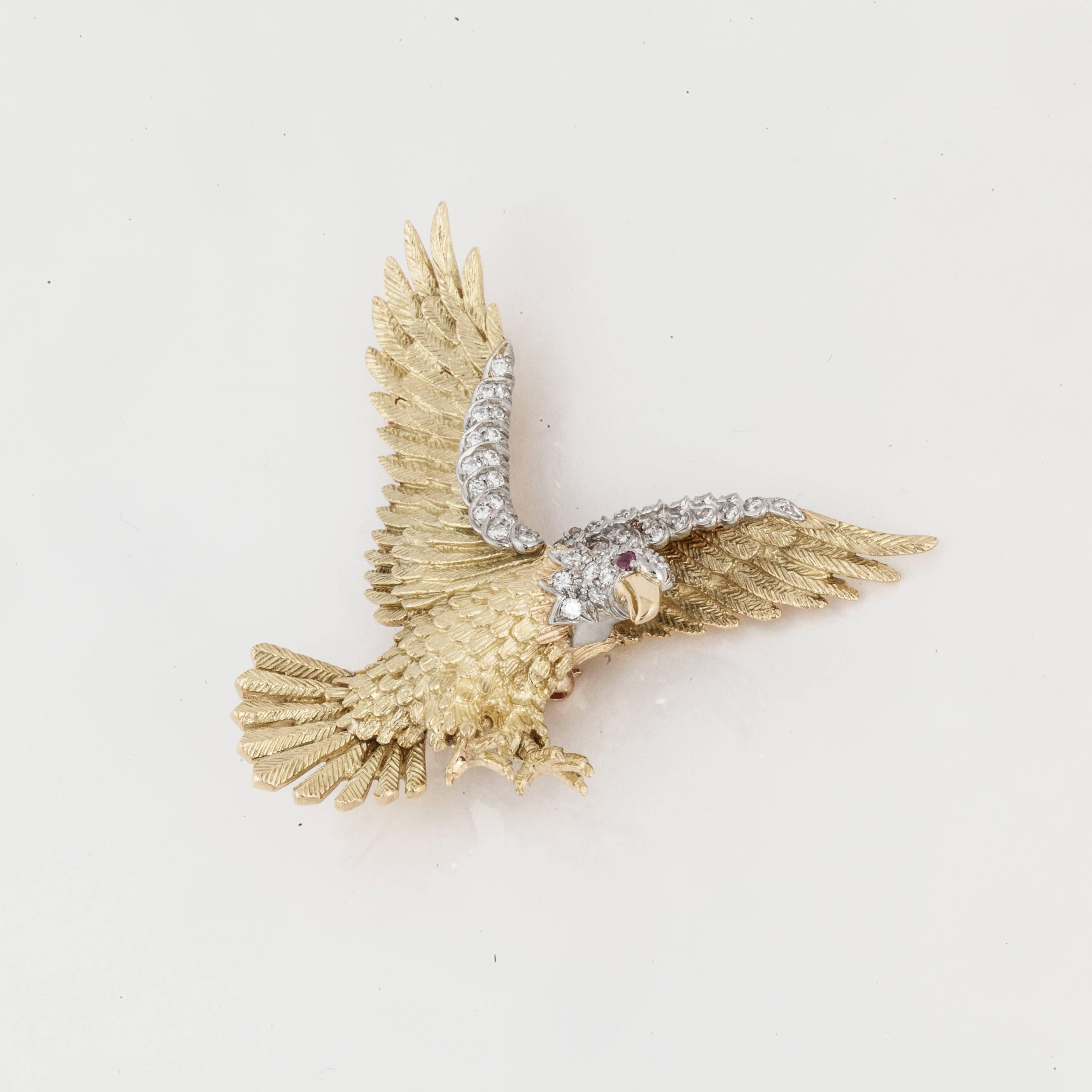 Rosenthal Diamond Gold Platinum Eagle Pin In Good Condition In Houston, TX