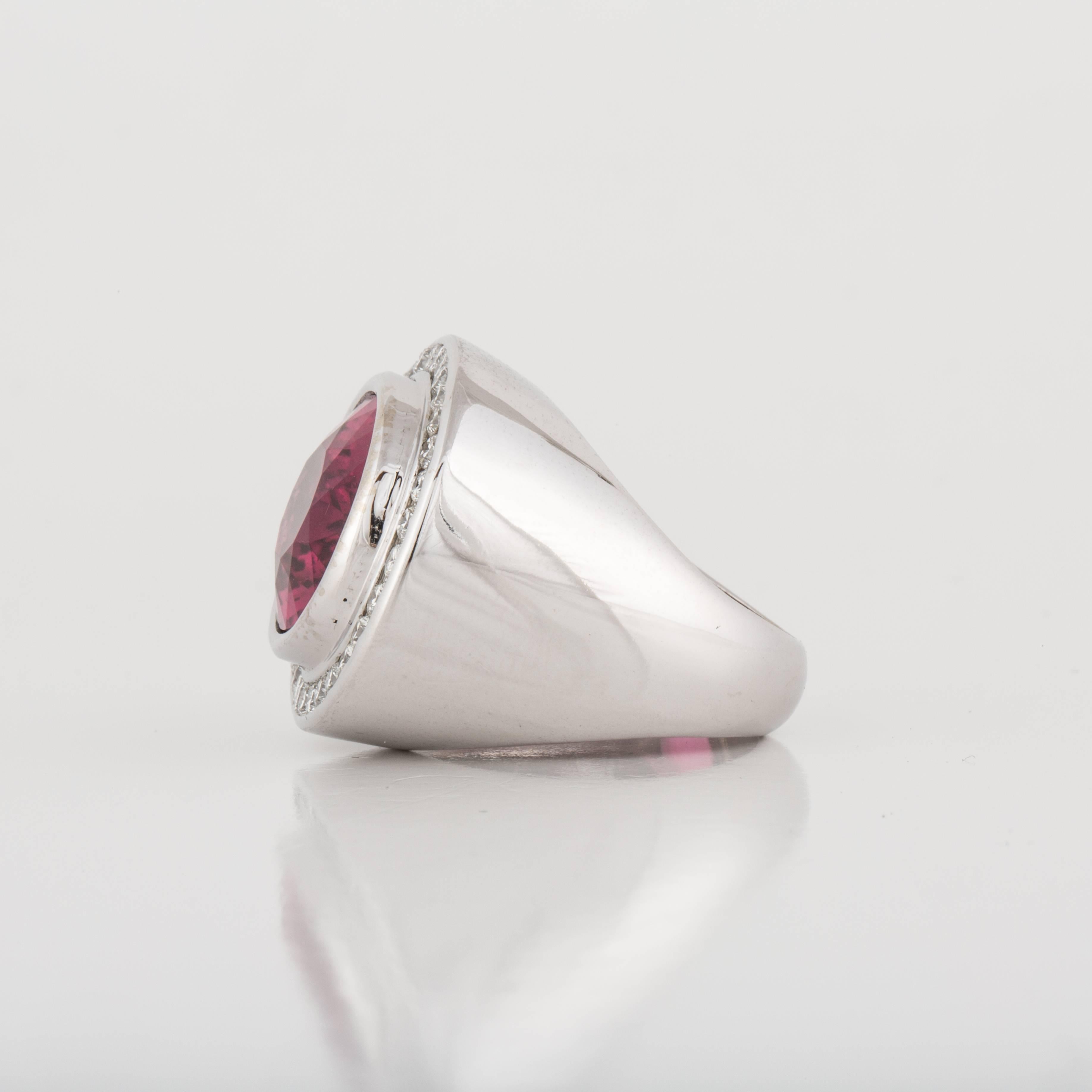 Oval Cut 17.05 Carat Rubellite Tourmaline and Diamond 14K White Gold Ring