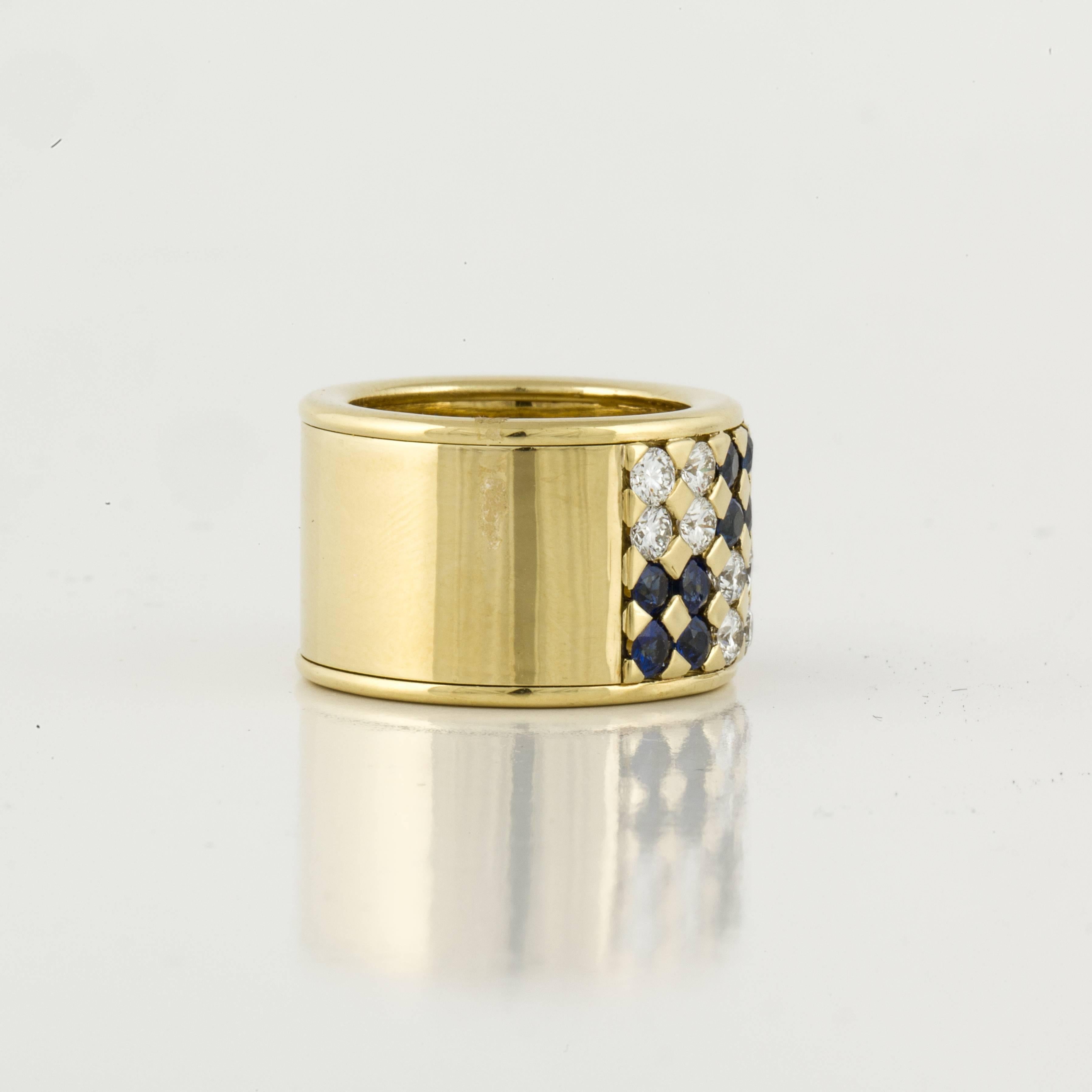 Women's or Men's Sapphire and Diamond Cigar Band in 18K Yellow Gold