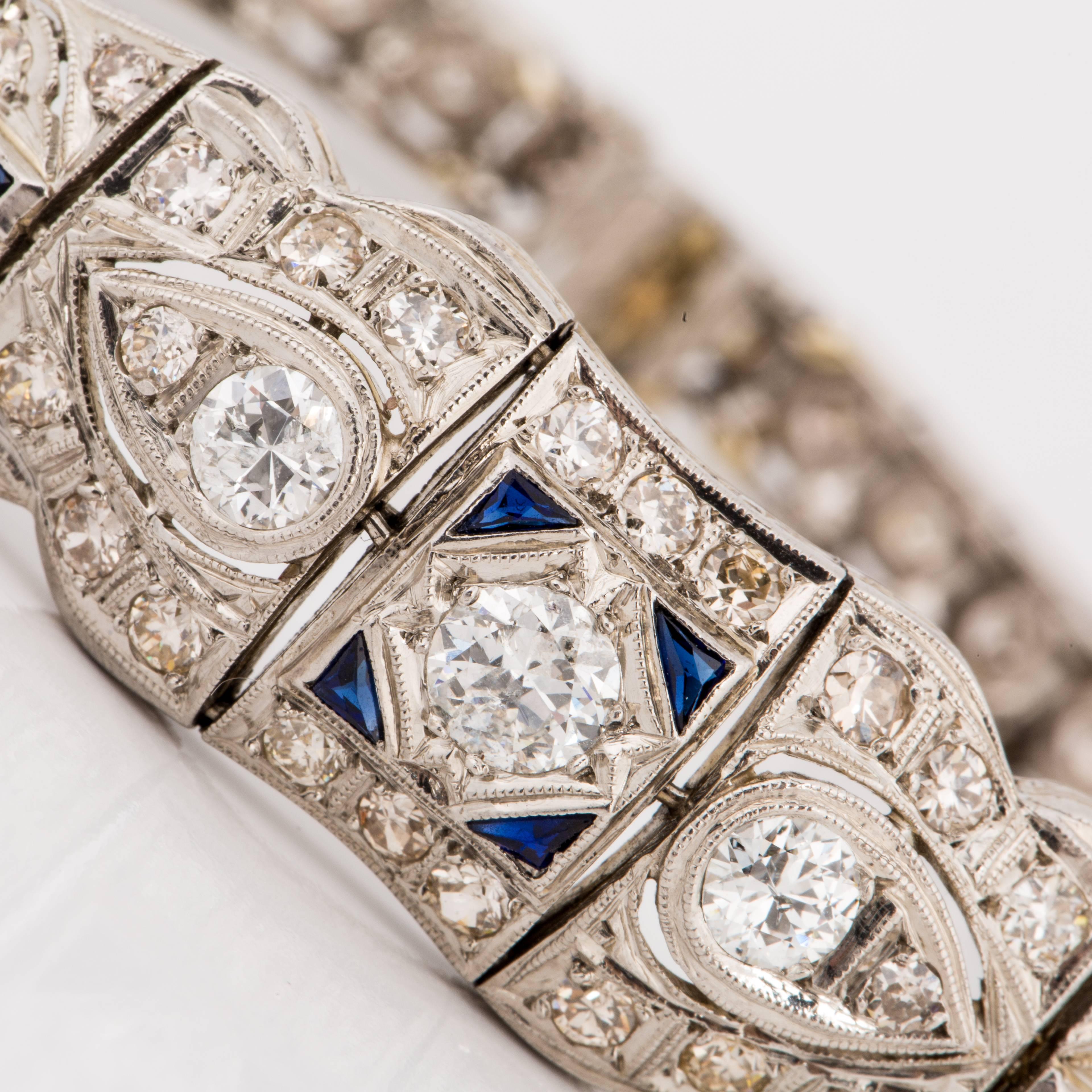 Mixed Cut Art Deco Openwork Diamond Bracelet in Platinum For Sale