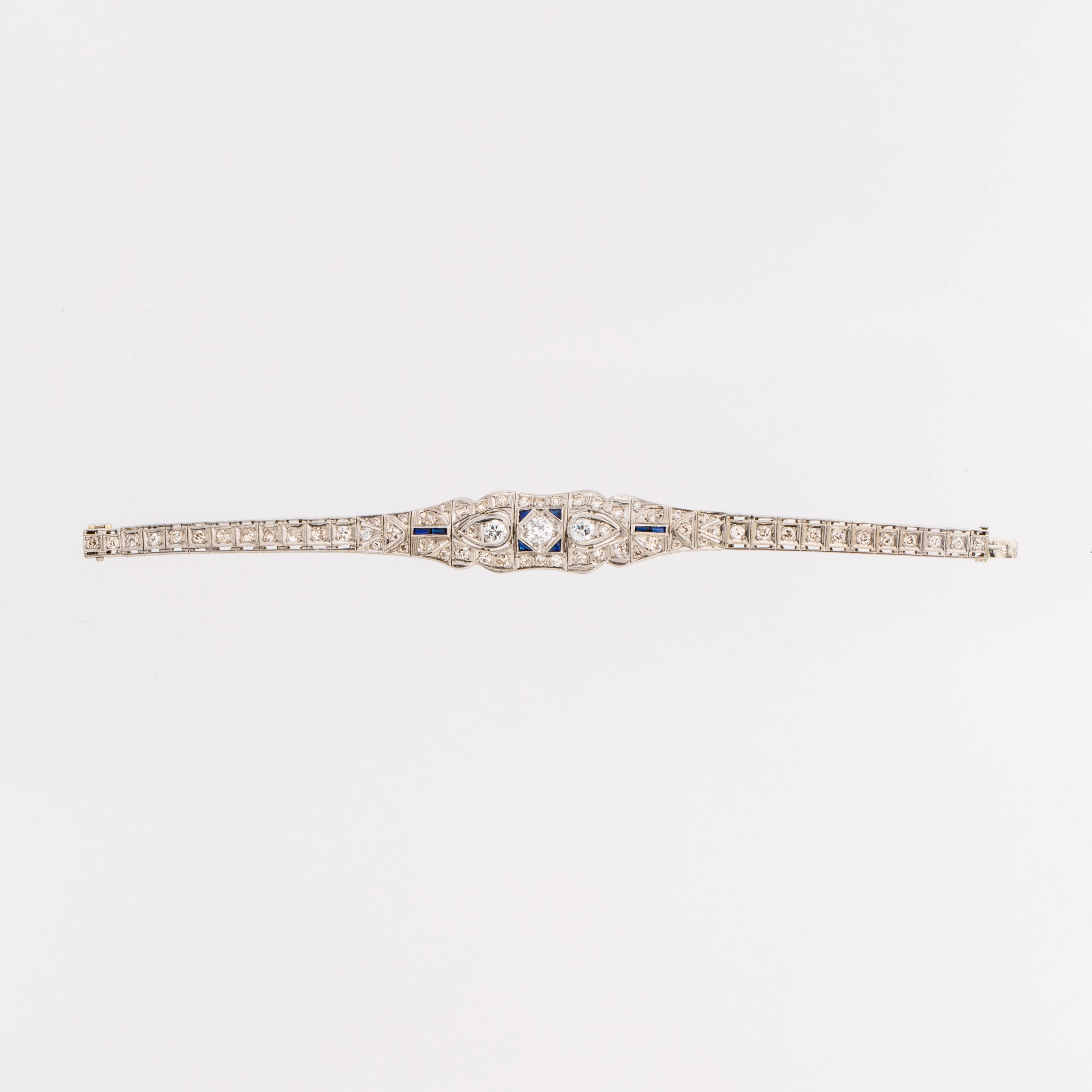 Pulsera Art Déco de Diamantes Calados en Platino Corte mixto en venta