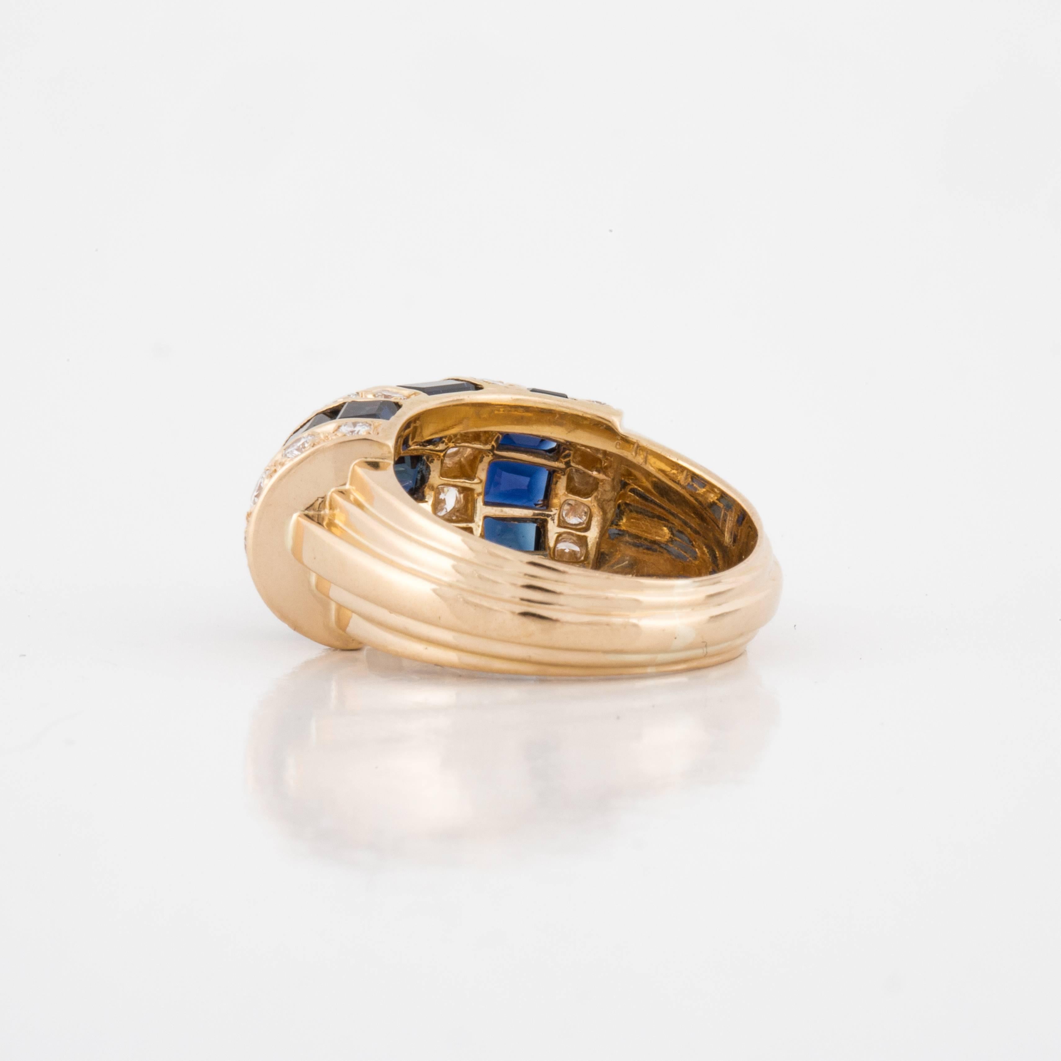 Mixed Cut Oscar Heyman Bros. Sapphire and Diamond Ring in 18K Gold For Sale