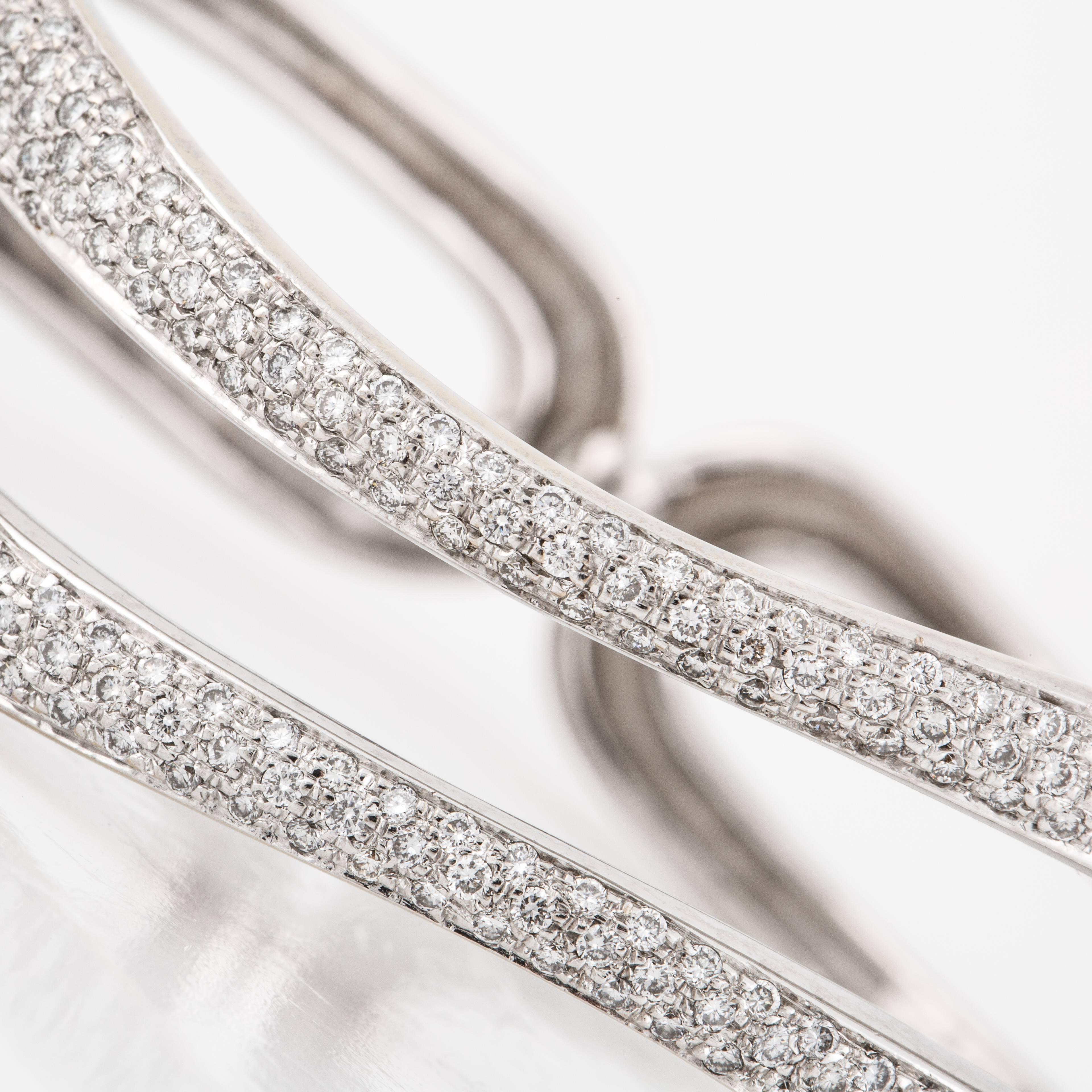 Round Cut Antonini Pavé Diamond Cuff Bracelet in 18K White Gold