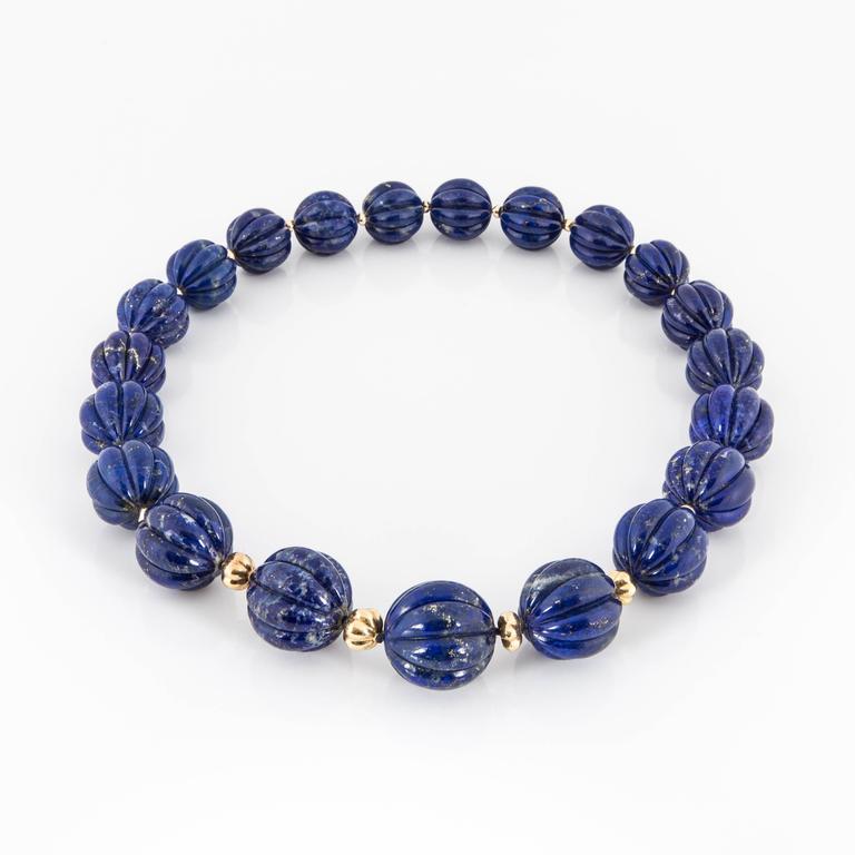 Huge Carved Lapis Bead Necklace For Sale at 1stdibs