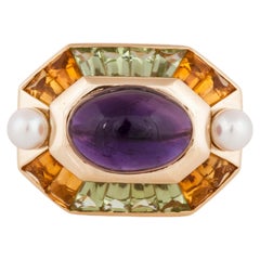 Vintage Chanel 18K Yellow Gold Multi-Gemstone Ring, Circa 1990