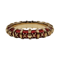Tiffany & Co. Jean Schlumberger 18K Gold Red Enamel Bangle Bracelet